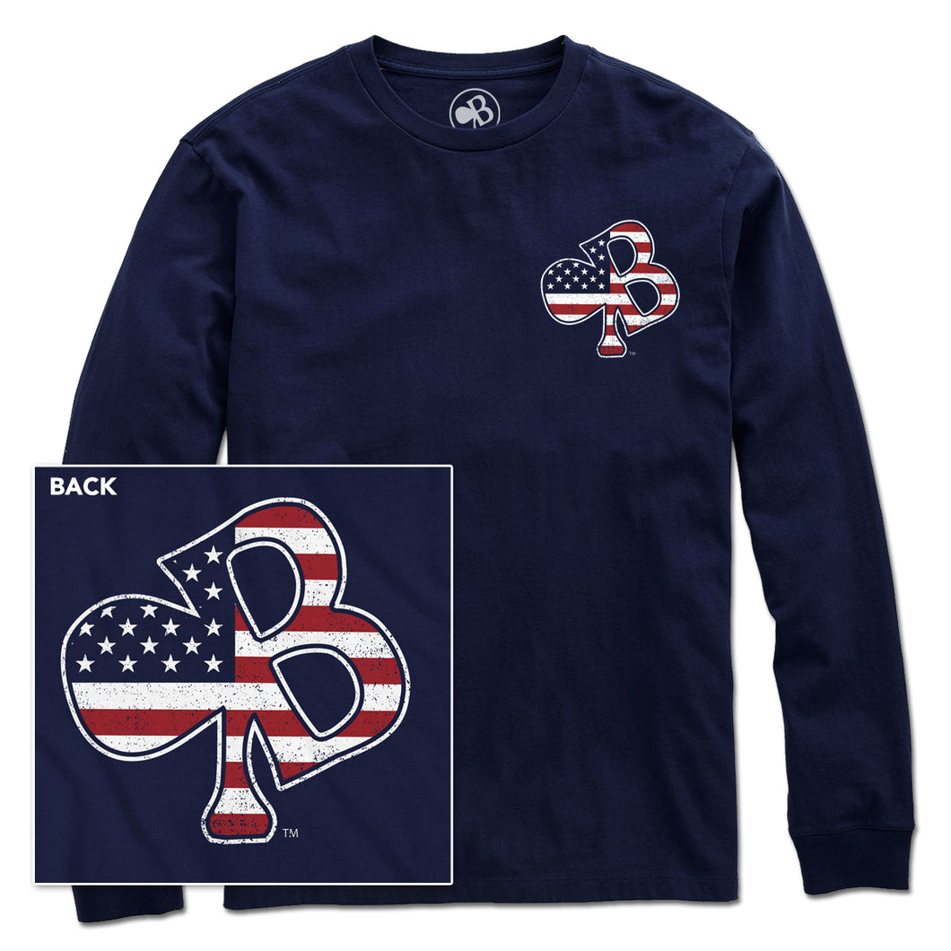 Long Sleeve T-shirt | Navy | Stars and Stripes | Left Chest & Backside Logo