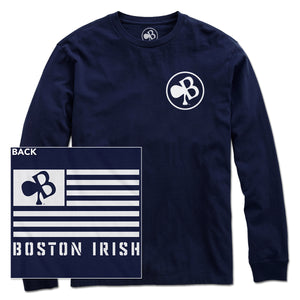 Long-Sleeve T-Shirt | Navy| Left Chest Small Logo, White Flag on Back