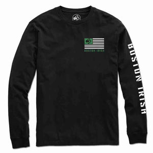 Long-Sleeve T-Shirt | Black| Left Chest Flag, 'Boston Irish' on sleeve (TM)